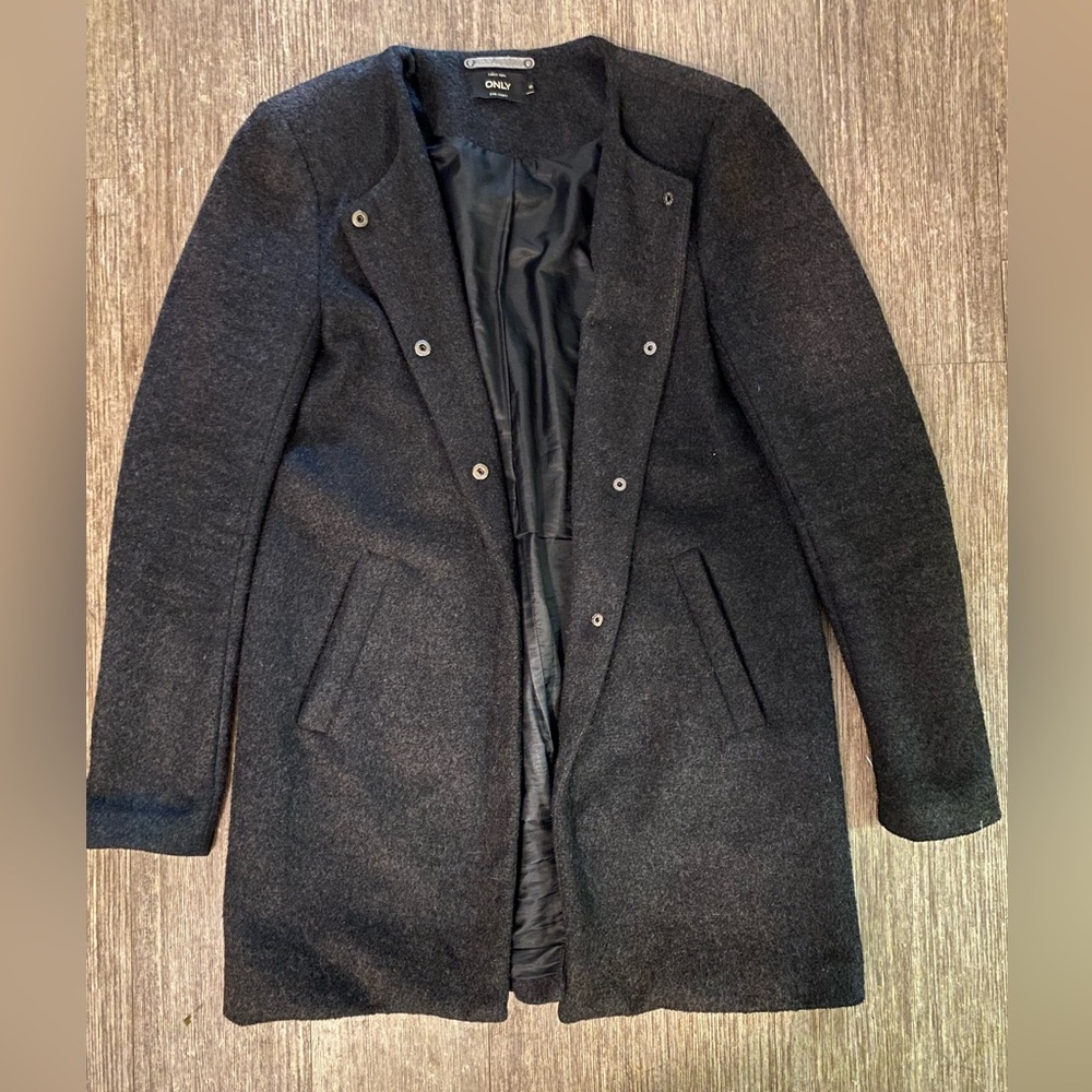 Only Black Oversized Pea Coat with metallic detail